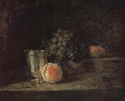 Jean Baptiste Simeon Chardin Silver peach red wine grapes and apple oil painting artist